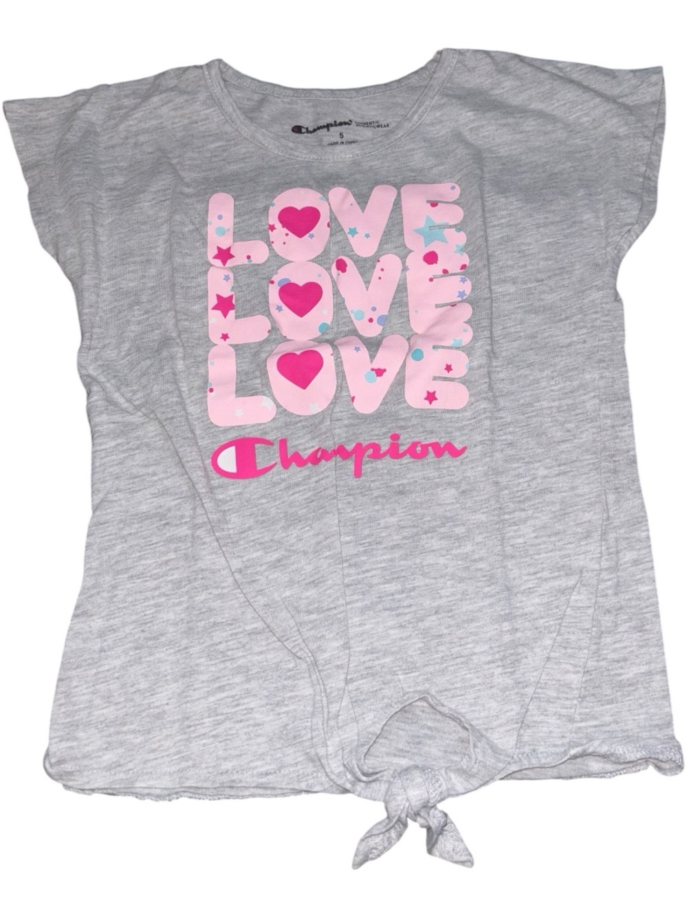 Champion Girls Tie-Front Graphic T-Shirt Gray Love